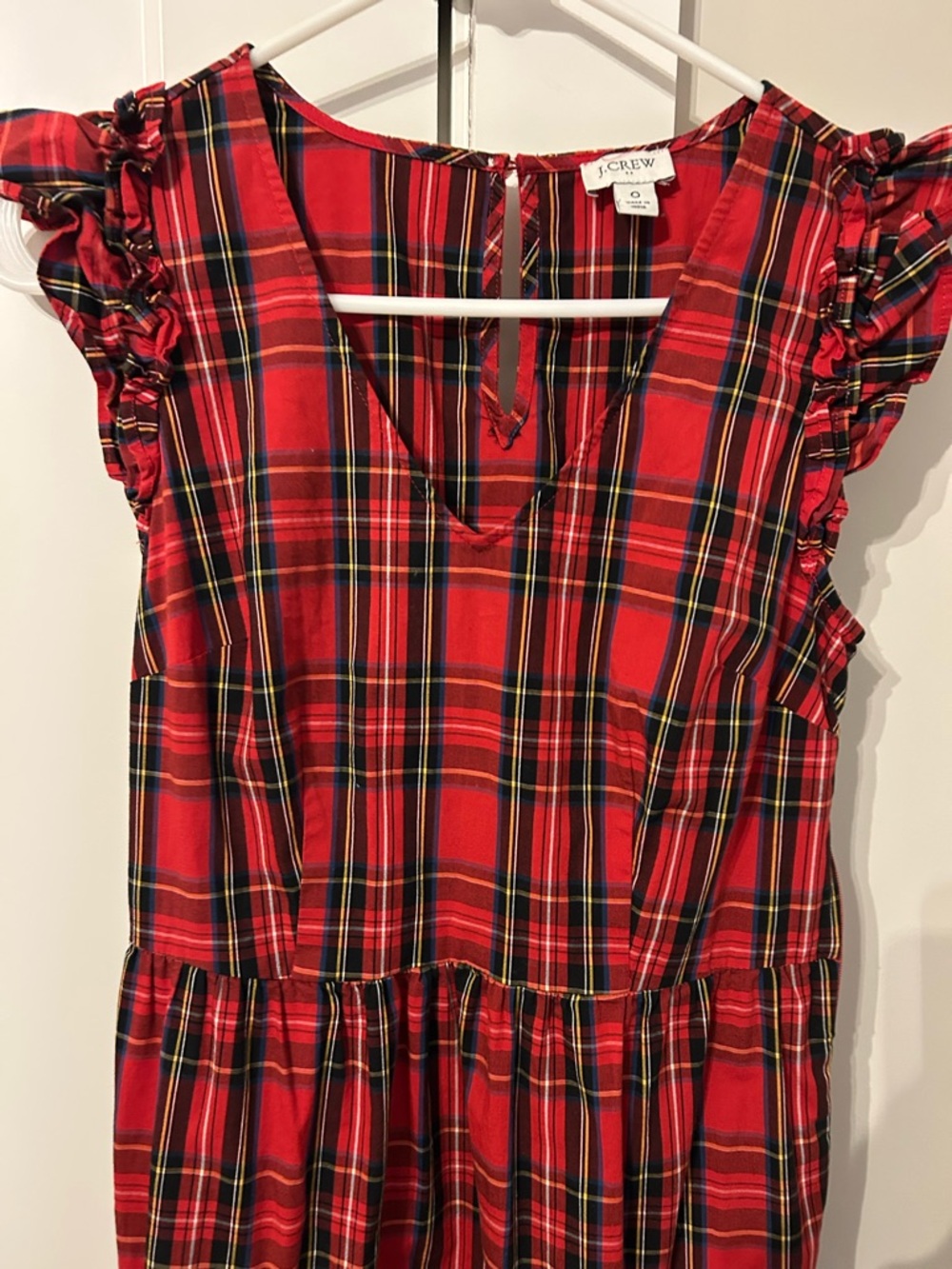 J. Crew Red Plaid Ruffle-Sleeve Tiered Midi Dress - Picture 4 of 11
